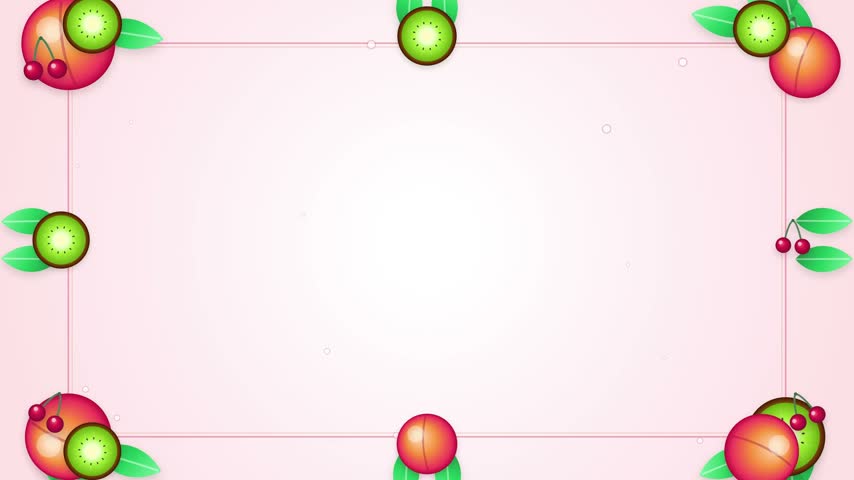 A looping grid animation of stylized kiwi peach and cherry icons over a soft pink background. Features a clean 2D vector aesthetic with vibrant colors. Perfect for healthy eating social content.