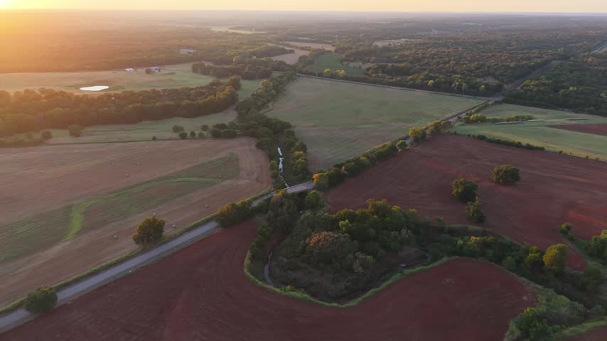 52-Week Chronological Drone Sequence - Bridge 1 Forward Push - Week 38 (Oklahoma Rural Landscape, Late August Dry Heat, Summer)