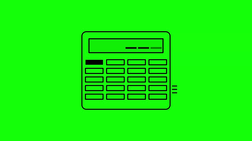 Minimalist 2D line art of a calculator on a neon green field. Features motion lines indicating speed and efficiency. Ideal for modern financial, mathematical, or commercial concepts.