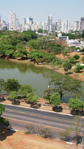 Botanical Garden In Goiania Goias Brazil. Drone Captures A Garden With Sidewalks Surrounded By Lush Trees. Downtown Cityscape. Cities Of The World. Goiania Goias.