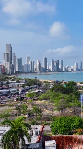 Historical Church In Cartagena De India Bolivar Colombia. Aerial View Of Church Building Dominating The Skyline. District Skyline. Cities Of The World Landscape. Cartagena de India Bolivar.
