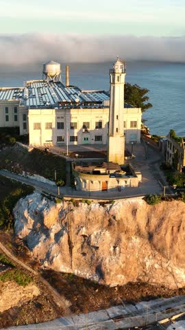 Alcatraz Island In San Francisco California United States. Aerial View Of A Bustling Ligthhouse In A Coast City. Tropical Skyline. Seaside Beach. San Francisco California.