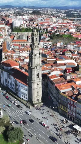 Clerigos Church In Porto Portugal. Bird Eye View Of Church Standing Tall Amidst Beautiful Scenery. Cities Of The World Landscape. Downtown Cityscape. Porto Portugal.