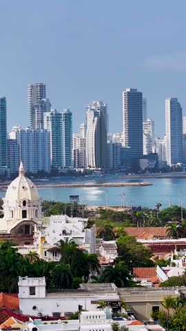 Historic City In Cartagena De India Bolivar Colombia. City Skyline Showing Modern And Traditional Architecture. Landmark Town. Downtown Cityscape. Cartagena de India Bolivar.