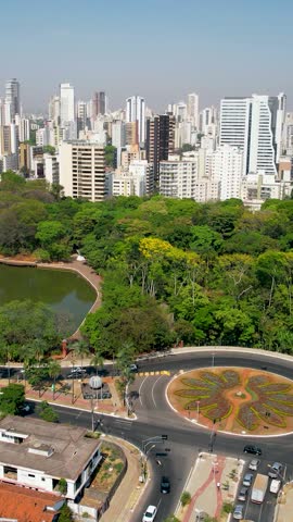 Nature Park In Goiania Goias Brazil. Breathtaking Aerial Landscape Of Famous Leisure Park Of The City. Downtown Cityscape. District Skyline. Goiania Goias.