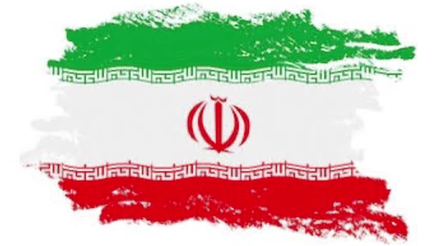Three red cartoon rockets launching in front of a painted, textured background featuring the national flag of Iran.