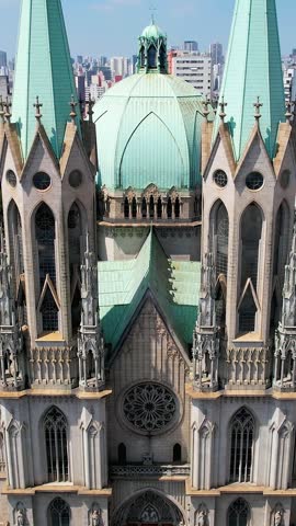 Metropolitan Cathedral In Sao Paulo Brazil. Aerial View Of Church Building Dominating The Skyline. Landmark Town. Cities Of The World Landscape. Sao Paulo Brazil.