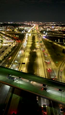 Orlando Skyline In Orlando Florida United States. Breathtaking Aerial View Of Busy Traffic In A Freeway Road. Night Downtown Cityscape. Illuminated Skyline. Orlando Florida.