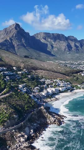 Camps Bay Beach In Cape Town Western Cape South Africa. Stunning Tropical Coastline Beach Scene Viewed From Above. Downtown Cityscape. District Skyline. Cape Town Western Cape.