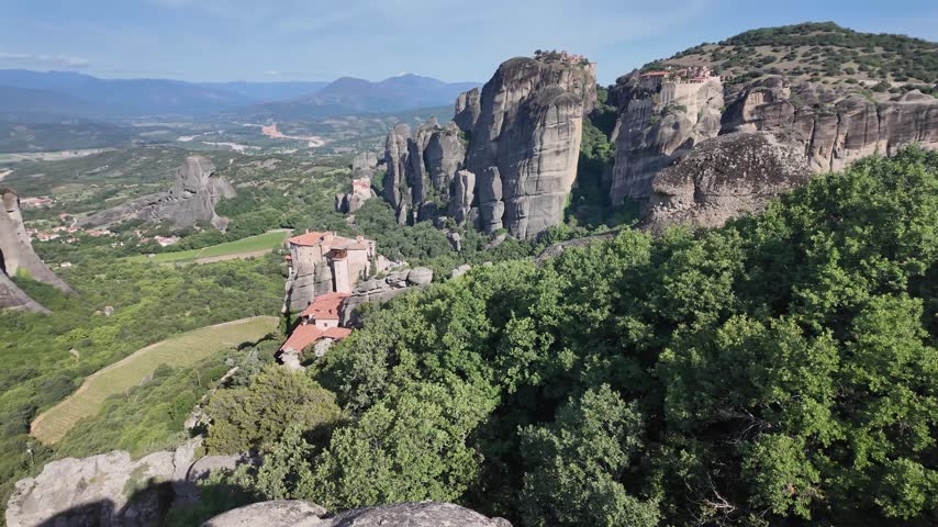 Spring Panoramic view of Meteora Monasteries, Thessaly, Greece