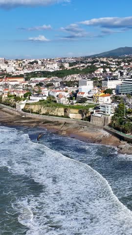 Cascais Skyline In Cascais District Of Lisbon Portugal. Aerial View Of A Bustling City With High-Rise Buildings And Traffic. Tropical Skyline. Bay Water Landscape. Cascais District of Lisbon.