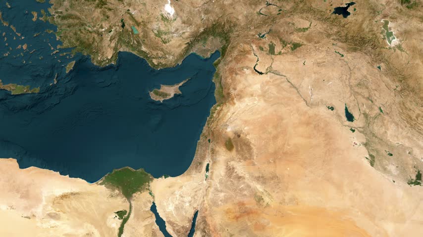 Satellite Map Highlight of Lebanon in the Middle East with National Flag Marker