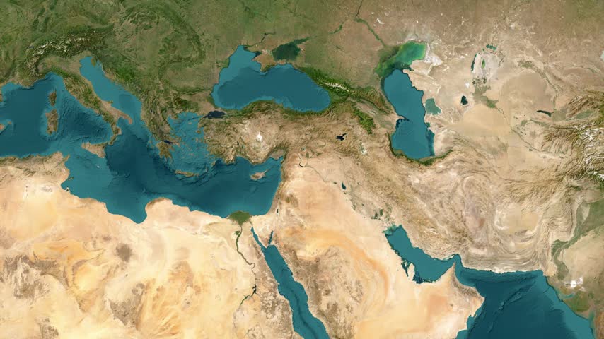 Satellite Map Highlight of Syria with National Flag Overlay in Middle East