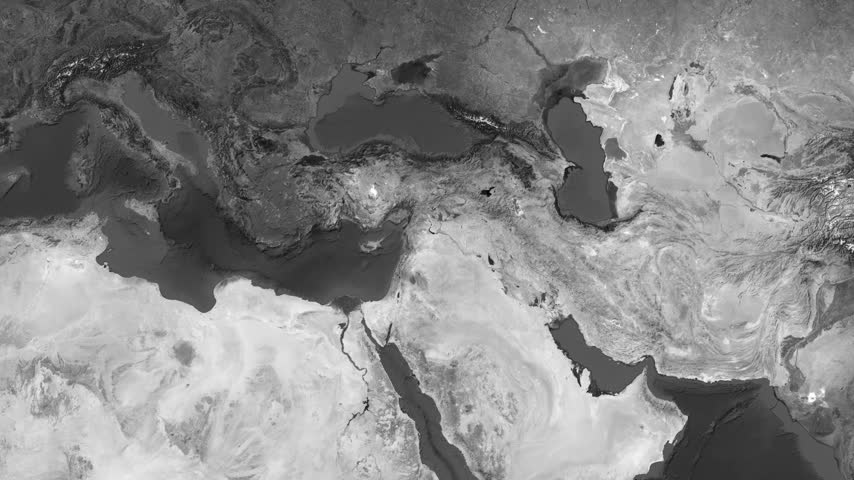 Black and White Satellite Map Highlight of Syria with Syrian Flag Overlay