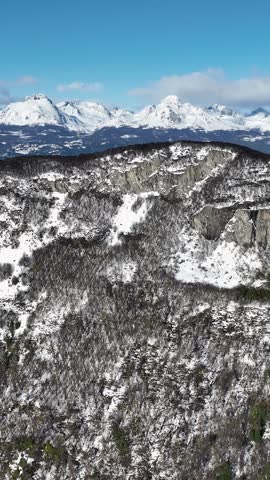 Snowy Mountain In Ushuaia End Of The World Argentina. Captivating Aerial View Of Plantations Forming Geometric Patterns. Patagonia Landscape. Countryside Alps. Ushuaia End of the World.