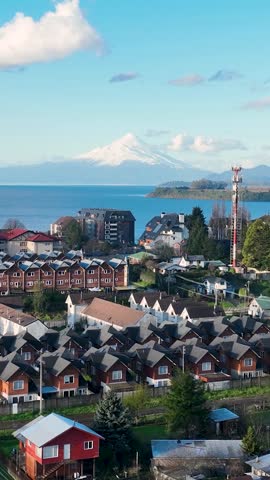 Osorno Volcano In Puerto Varas Los Lagos Chile. Breathtaking Of Iconic Snow Capped Volcano Landscape. Winter Tourism. Countryside Alps. Puerto Varas Los Lagos.