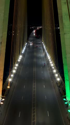 Cable Stayed Bridge In Manaus Amazonas Brazil. Iconic Structure Of Bridge Connecting Landmarks Streets. Night Landmark Town. Cities Of The World Landscape. Manaus Amazonas.