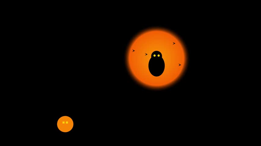 Animated spooky Halloween cat and bats silhouette against a glowing moon.