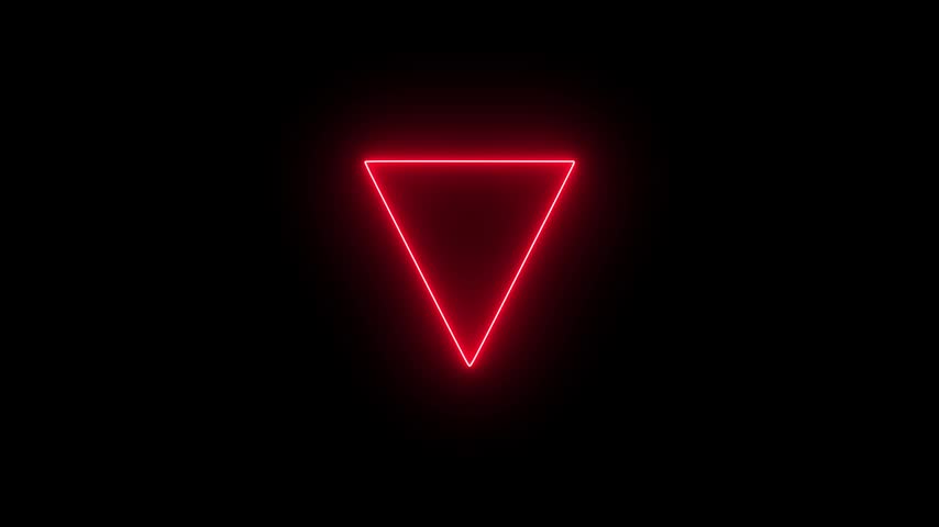 Glowing red neon triangle on a dark black background