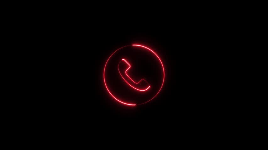 Neon red telephone animation, glowing call symbol for business communication and contact interface.