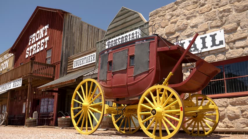 Historic Stagecoach and Display of Western Front Street Town