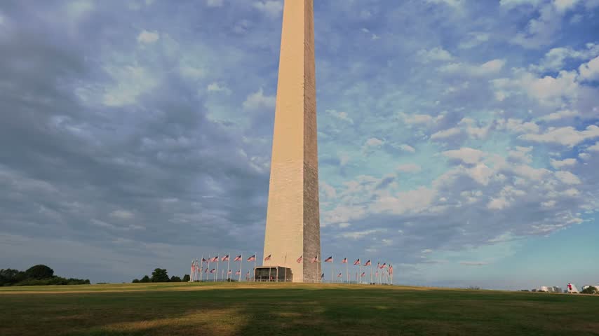 panning shot of the Washington Monument in Washington DC