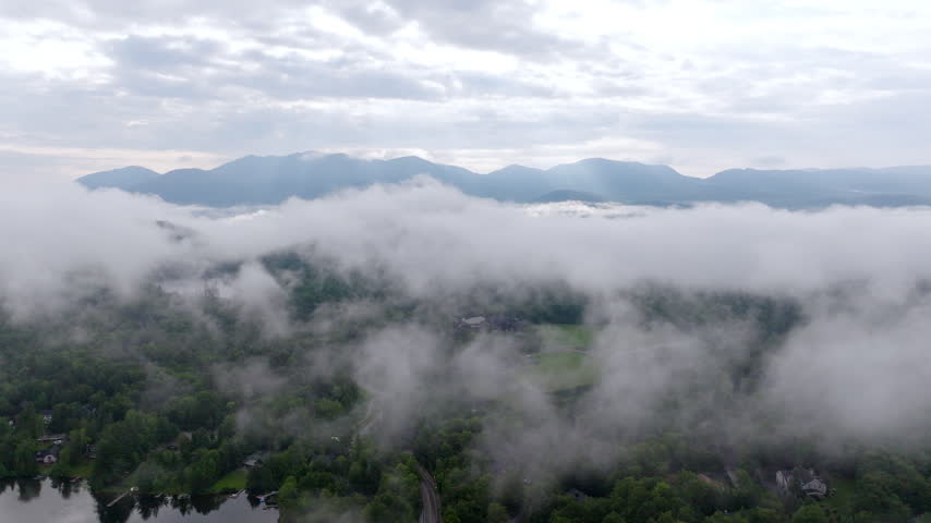 Low clouds over a forested Adirondack valley near Lake Placid, New York