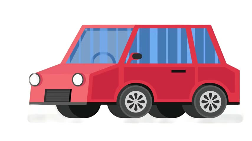 2D Animated Red Station Wagon Car Side View
