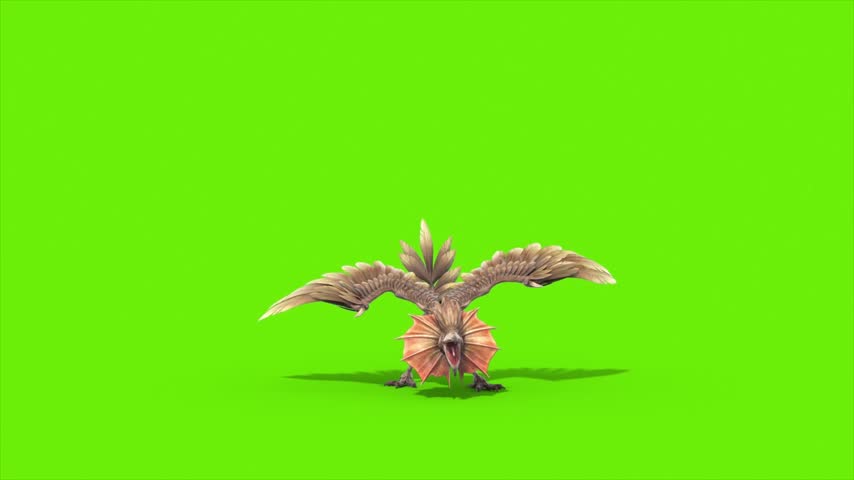 Green Screen Archaeopteryx Attacks Front Dinoasaurs 3D Rendering Animation CGI 4K