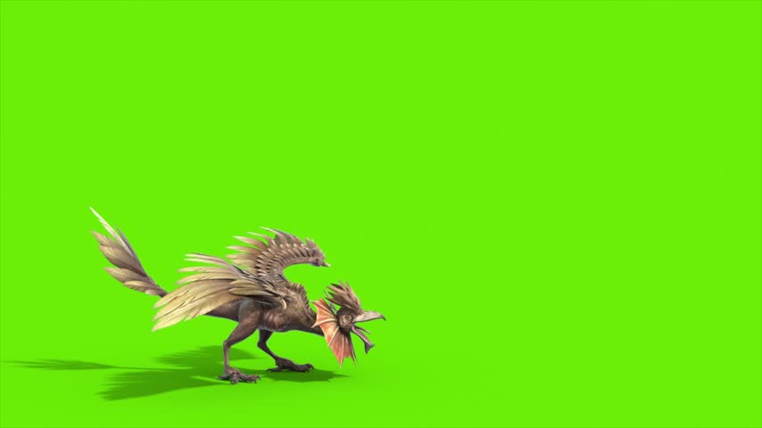 Green Screen Archaeopteryx Attacks Side Dinoasaurs 3D Rendering Animation CGI 4K