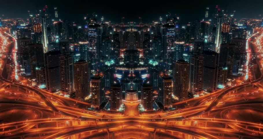 Glowing Highway and Cityscape at Night