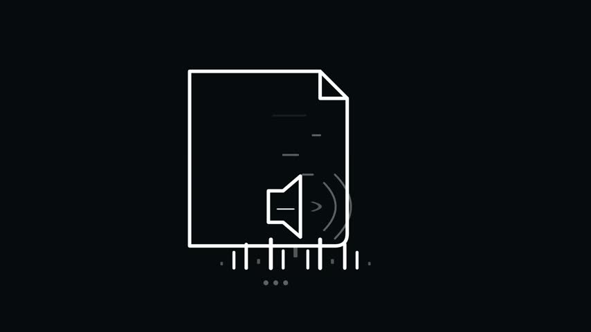 document, icon, animation, sound, audio, motion, graphic, digital, minimalist, file, interface, play, speaker, signal, pulse, web, button, ui, ux, element, vector, design, linear, technology, symbol, broadcast, media, volume, communication, development, modern, interactive, white, black, background, simple, dynamic, stream, alert, notification, data, software, transition, effect