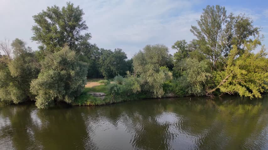 Panorama of Oder River flowing through the city of Wrocław, Lower Silesian Voivodeship, Poland