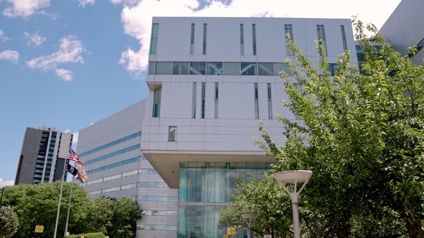 Robert J. Hughes Justice Complex exterior in Trenton, New Jersey with stable video.