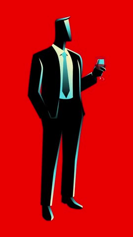 Businessman Drinking Wine, Elegant Corporate Professional Holding Wine Glass, Luxury Lifestyle Concept Animation