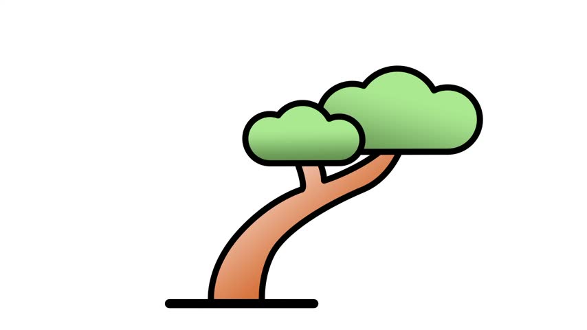White banner featuring a bonsai style tree icon with a bent and curved brown trunk topped by a compact rounded green leafy canopy shape above it now