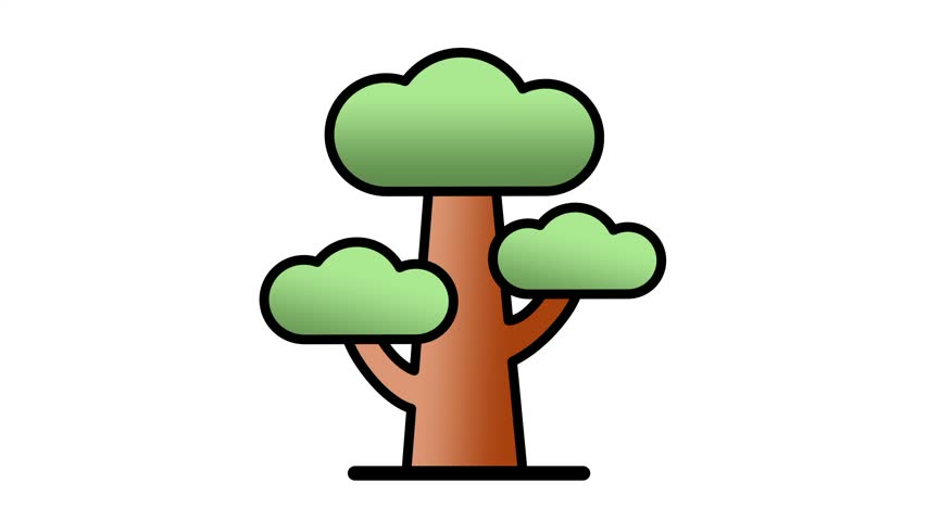 White banner showing a leafy green tree icon with a thick brown trunk and three overlapping rounded clusters of foliage above a black stripe below