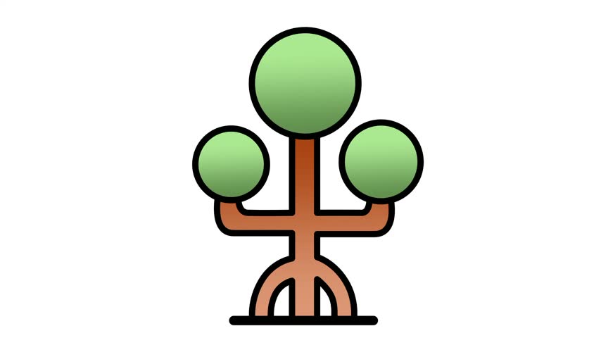 White banner displaying a stylized tree icon with round green leaf clusters on branching brown limbs that resemble a symmetrical stick figure shape