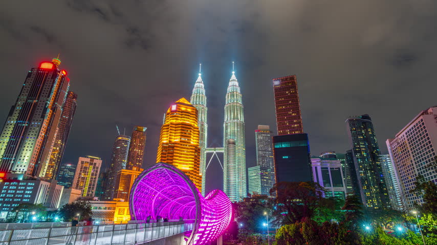 Time lapse of Kuala lumpur city at night, Malaysia.