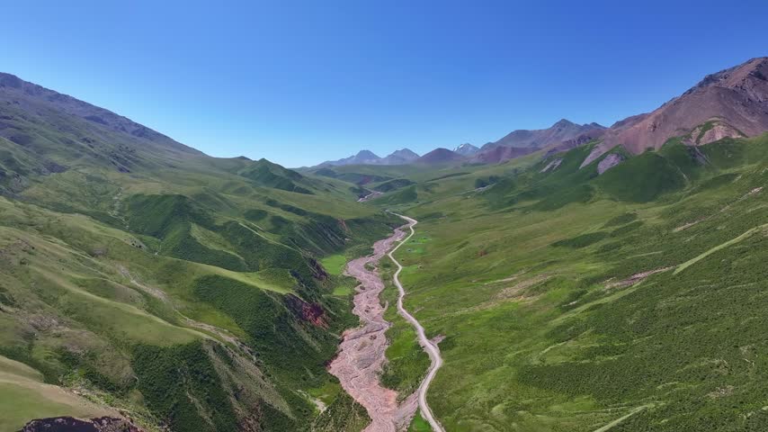 Aerial View of Braided River Valley in Qilian Mountain National Park, China