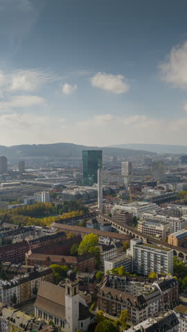 summer day flight over zurich cityscape traffic akvedukt aerial panorama 4k vertical timelapse switzerland