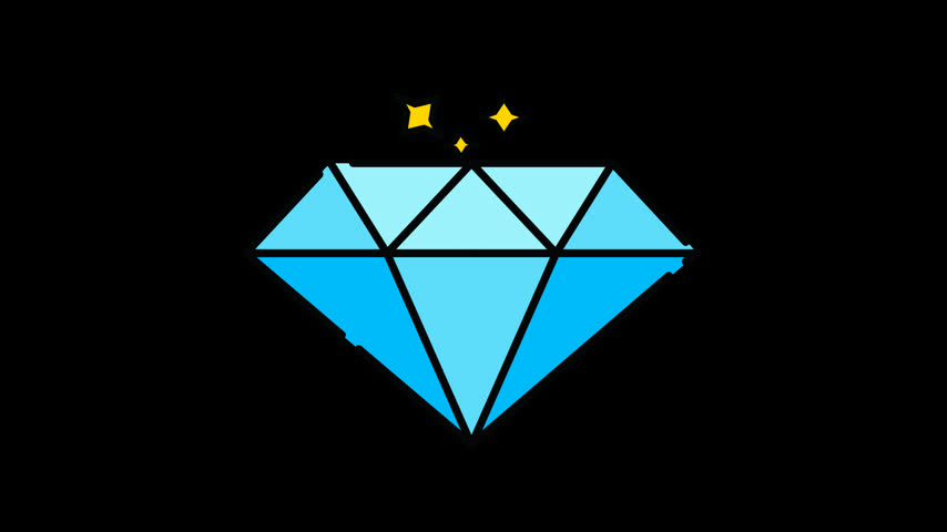 A minimalist 2D vector graphic featuring a shiny light blue diamond centered against a solid white background. Throughout the video, the diamond gently pulses and floats while yellow and grey star sparkles hover above, twinkling continuously to create a magical, glowing effect with a bright, cheerful, and modern aesthetic.