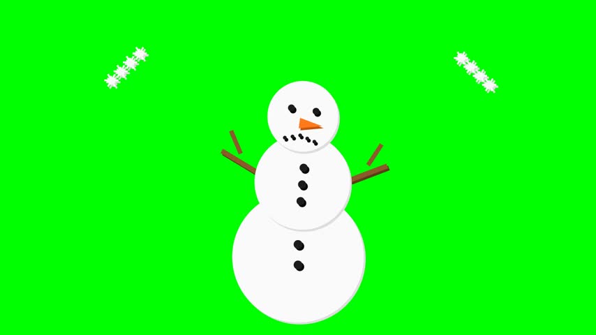 Snowman on green screen background with snowflakes