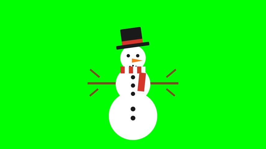 Snowman wearing top hat and scarf on green background