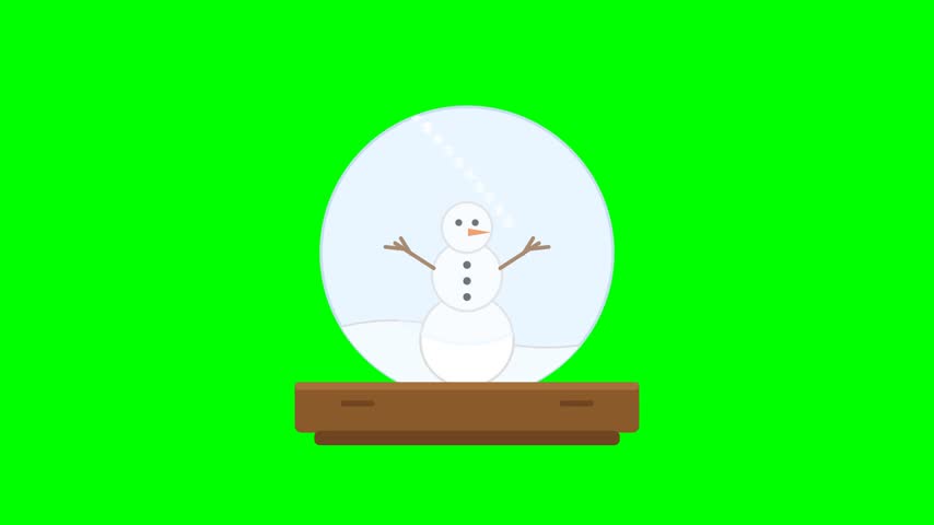 Snow globe with snowman inside on wooden stand against green screen background