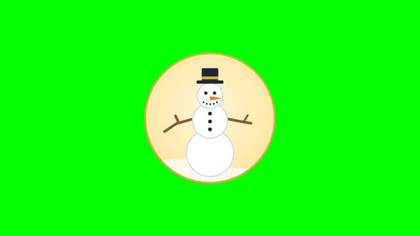 Snowman waving in snowy moonlight on green screen