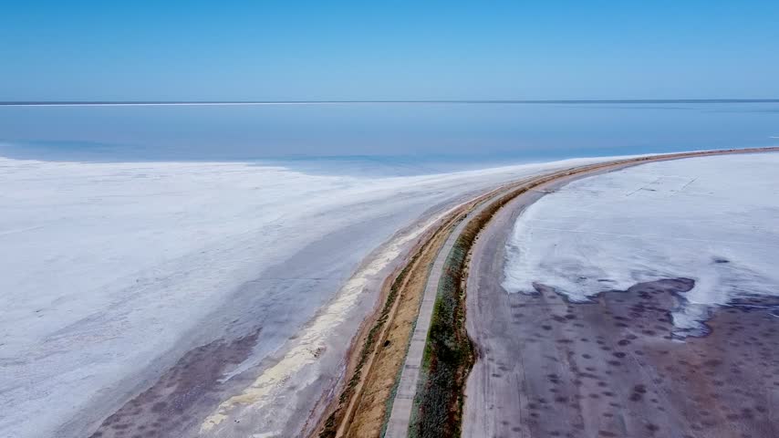 Aerial View of Elton Lake Salt Flats, Volgograd Region, Russia