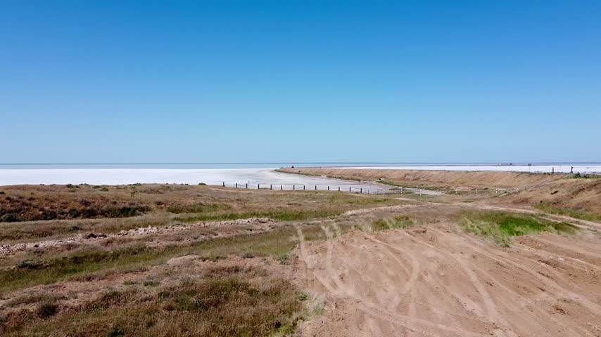 Aerial View of Elton Lake Salt Flats, Volgograd Region, Russia