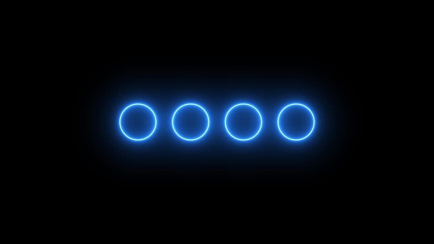 A set of four bright blue glowing neon circles arranged in a horizontal line against a deep black background, perfect for modern digital graphic design.