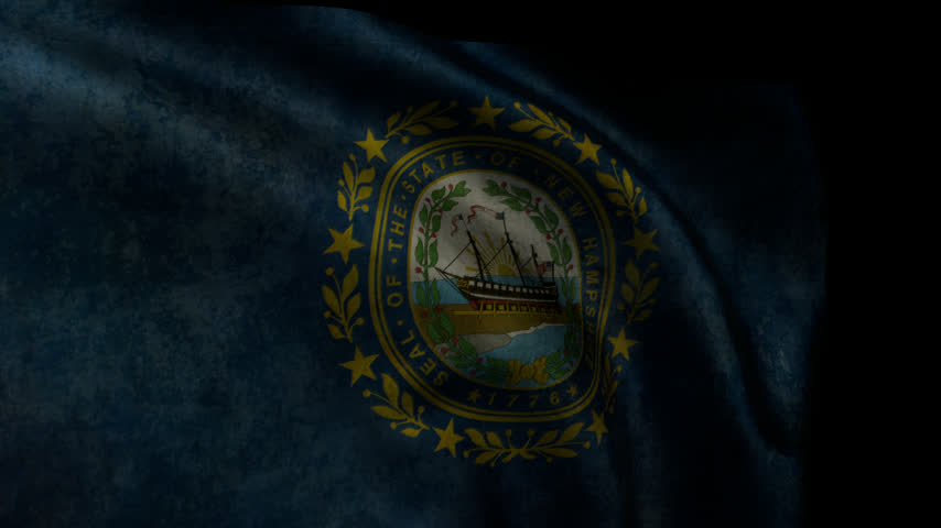 The flag of New Hampshire with worn fabric, fluttering on the alpha channel. 3D Illustration